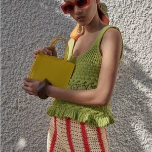 Zara ruffled knit top in light green - size small